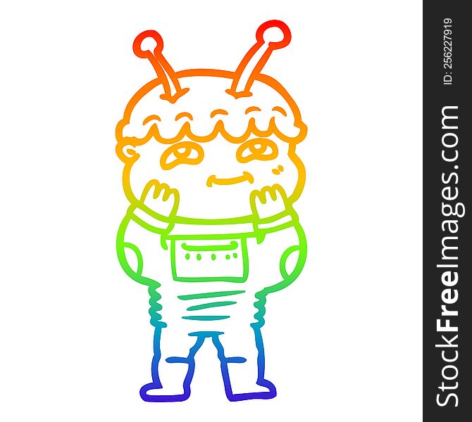 Rainbow Gradient Line Drawing Surprised Cartoon Spaceman