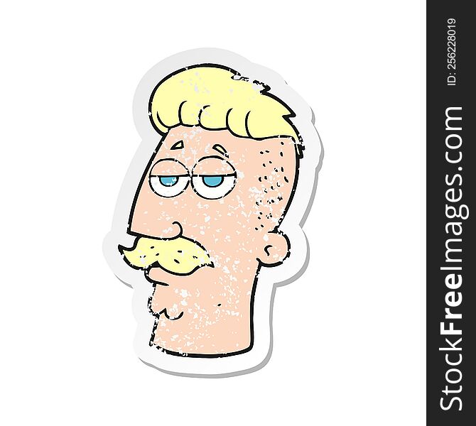 retro distressed sticker of a cartoon man with hipster hair cut