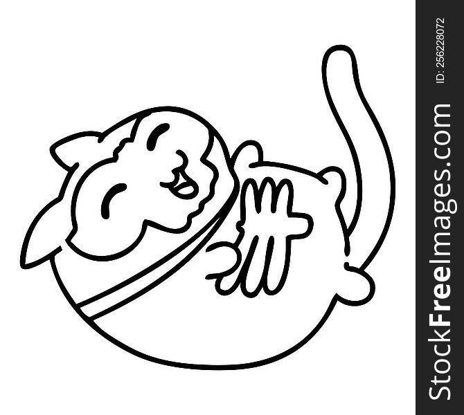 line doodle of a cute happy cat wearing a halloween costume. line doodle of a cute happy cat wearing a halloween costume