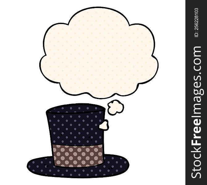 cartoon top hat with thought bubble in comic book style