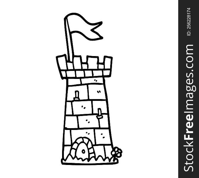 line drawing cartoon castle tower