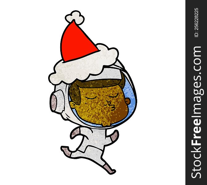 Textured Cartoon Of A Confident Astronaut Wearing Santa Hat