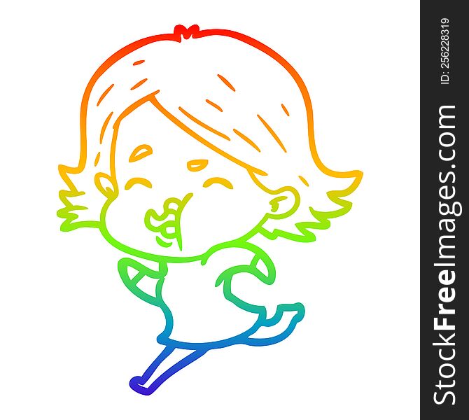 Rainbow Gradient Line Drawing Cartoon Girl Pulling Face