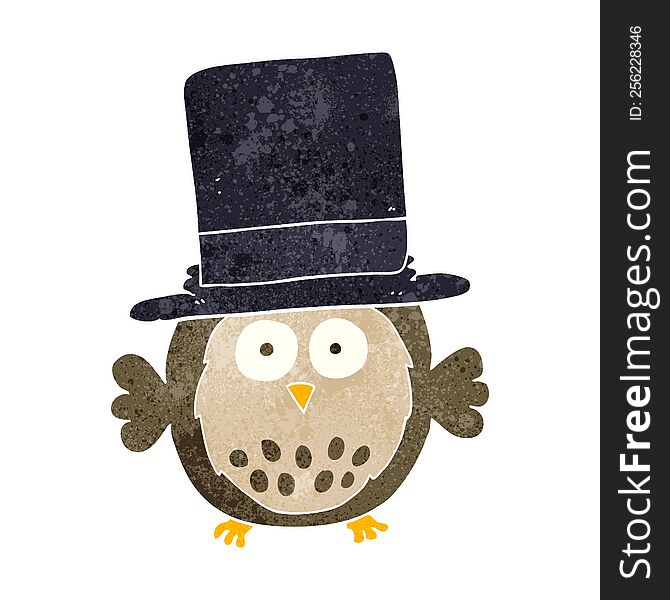 Retro Cartoon Owl Wearing Top Hat