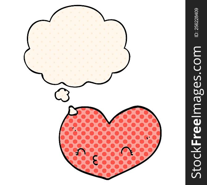 Cartoon Heart With Face And Thought Bubble In Comic Book Style
