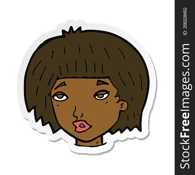 Sticker Of A Cartoon Bored Looking Woman