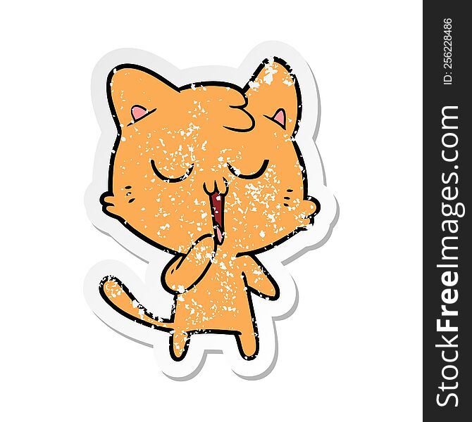 Distressed Sticker Of A Cartoon Cat Yawning