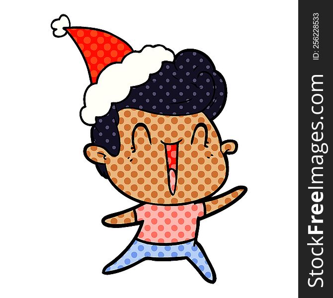 Comic Book Style Illustration Of A Excited Man Wearing Santa Hat