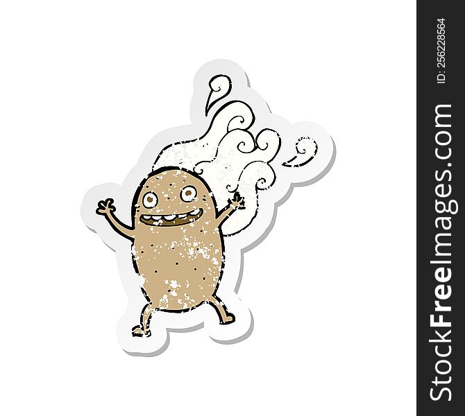 Retro Distressed Sticker Of A Cartoon Happy Potato