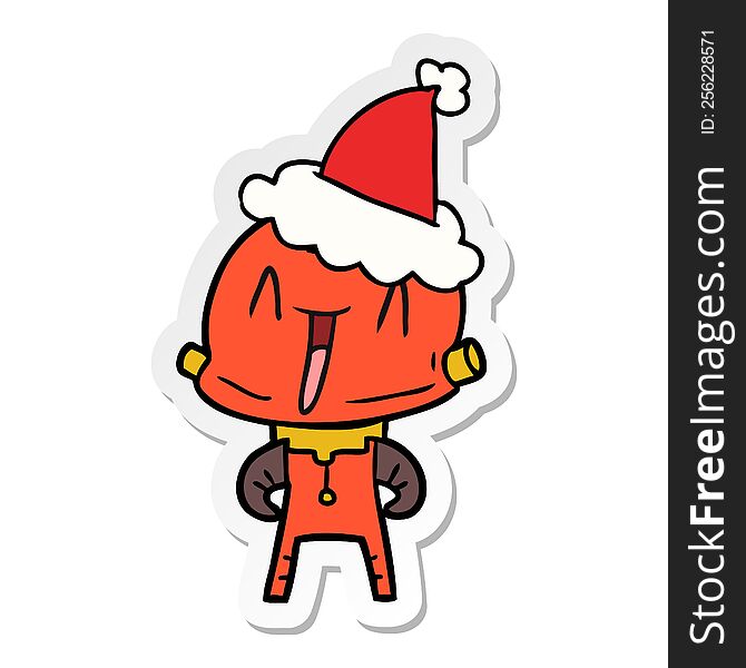 Sticker Cartoon Of A Robot Wearing Santa Hat