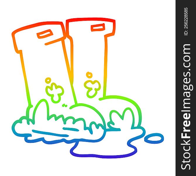Rainbow Gradient Line Drawing Cartoon Wellingtons