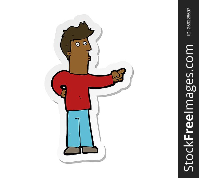 Sticker Of A Cartoon Curious Man Pointing