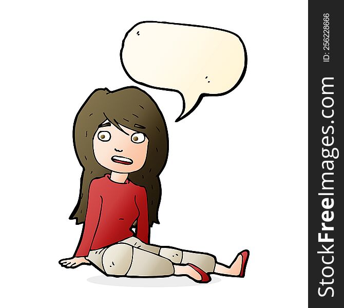 cartoon girl sitting on floor with speech bubble