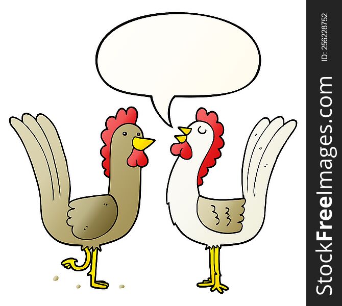cartoon chickens with speech bubble in smooth gradient style