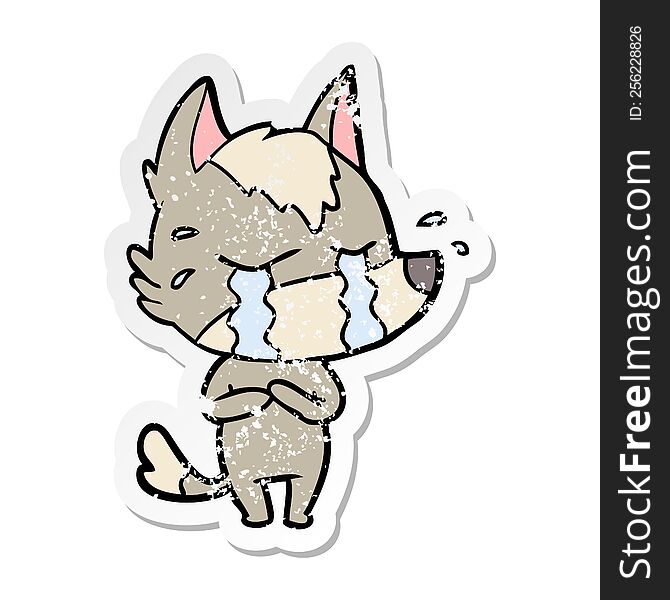 Distressed Sticker Of A Cartoon Crying Wolf