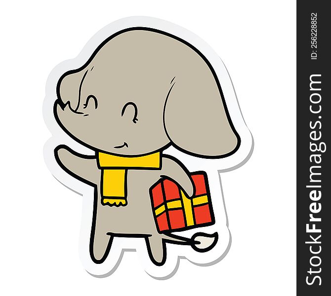 Sticker Of A Cute Cartoon Christmas Elephant