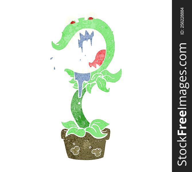 freehand drawn retro cartoon carnivorous plant
