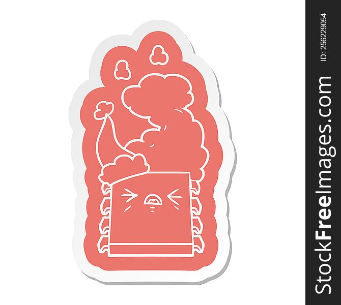 quirky cartoon  sticker of a overheating computer chip wearing santa hat