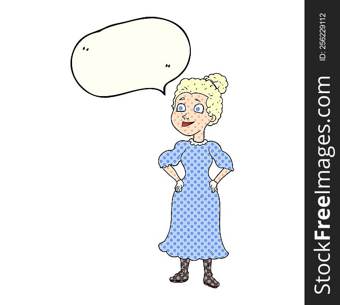 freehand drawn comic book speech bubble cartoon victorian woman in dress