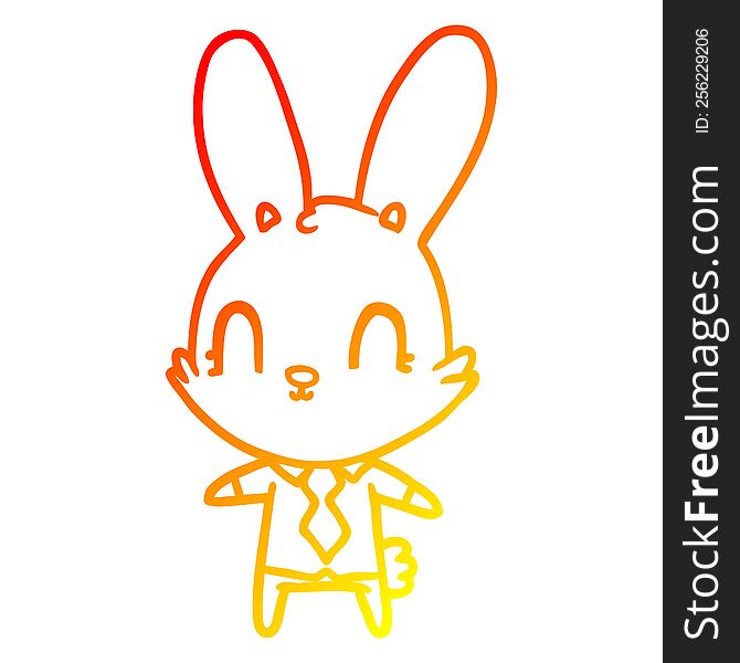 Warm Gradient Line Drawing Cute Cartoon Rabbit In Shirt And Tie