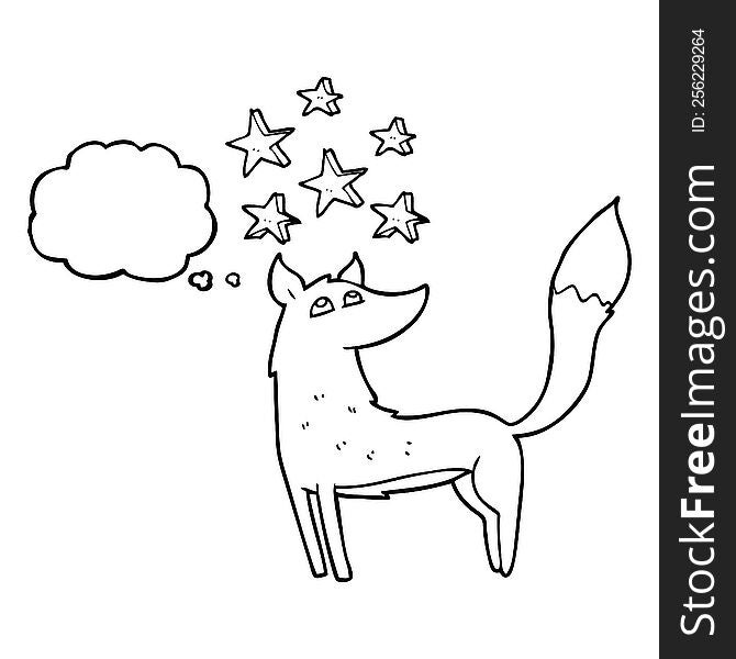 freehand drawn thought bubble cartoon wolf with stars