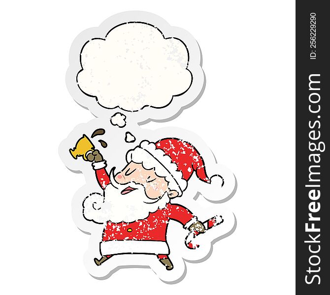 Cartoon Santa Claus With Hot Cocoa And Thought Bubble As A Distressed Worn Sticker