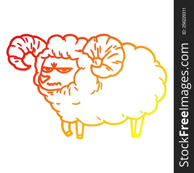 warm gradient line drawing of a cartoon angry ram