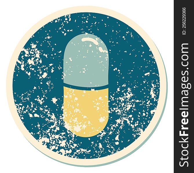 Distressed Sticker Tattoo Style Icon Of A Pill