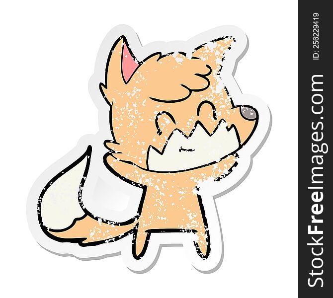 Distressed Sticker Of A Cartoon Happy Fox
