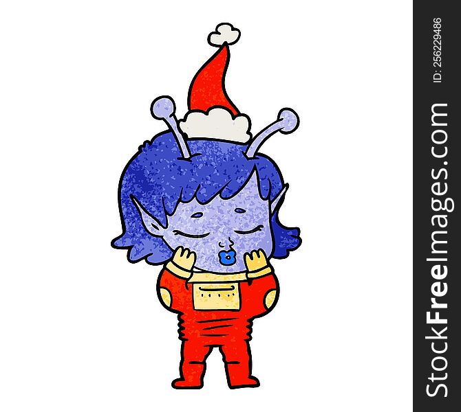Textured Cartoon Of A Alien Girl Wearing Santa Hat
