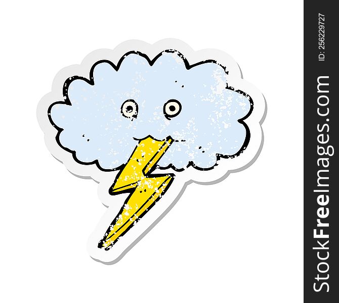Retro Distressed Sticker Of A Cartoon Lightning Bolt And Cloud