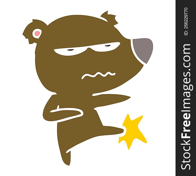angry bear flat color style cartoon kicking