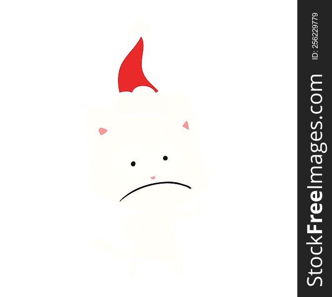 Flat Color Illustration Of A Nervous Cat Wearing Santa Hat