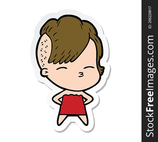 sticker of a cartoon squinting girl in dress