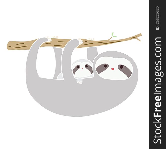 Quirky Hand Drawn Cartoon Sloth And Baby