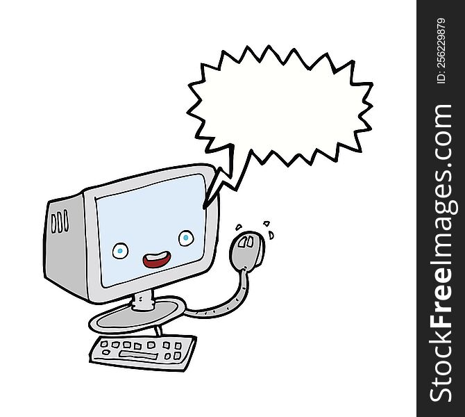 Cartoon Computer With Speech Bubble