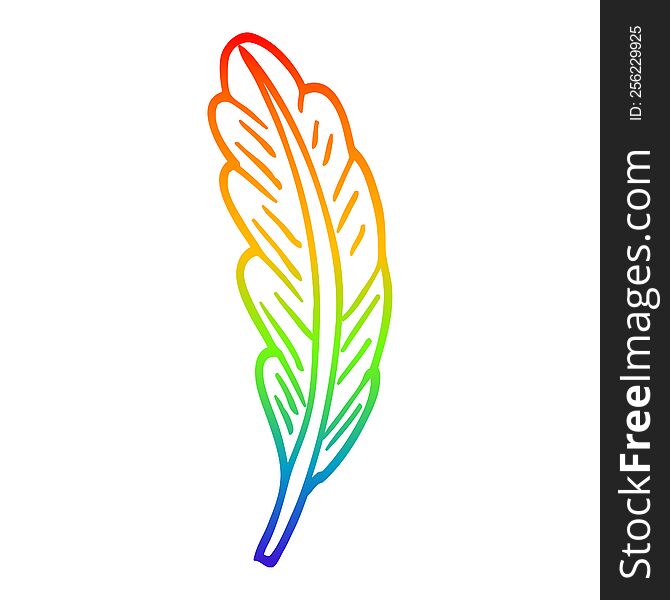 rainbow gradient line drawing of a cartoon bird feather