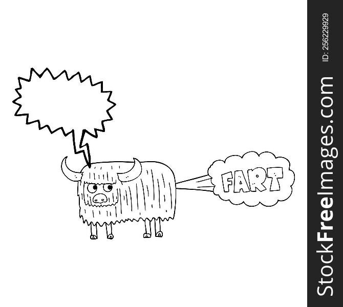 freehand drawn speech bubble cartoon hairy cow farting