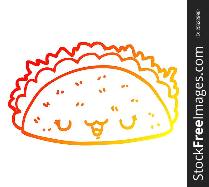 warm gradient line drawing of a cartoon taco