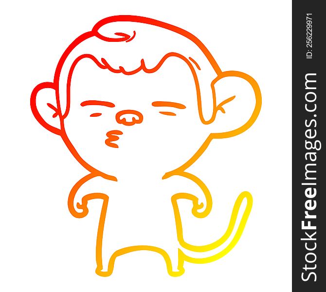 warm gradient line drawing of a cartoon suspicious monkey