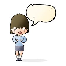 Cartoon Woman Making Who Me Gesture With Speech Bubble Royalty Free Stock Image