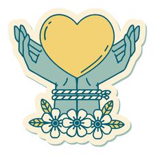 Tattoo Style Sticker Of Tied Hands And A Heart Stock Photo