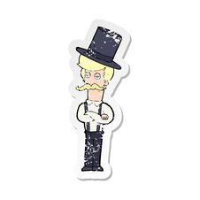 Retro Distressed Sticker Of A Cartoon Man Wearing Top Hat Stock Images