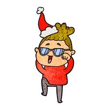 Textured Cartoon Of A Happy Woman Wearing Spectacles Wearing Santa Hat Royalty Free Stock Image