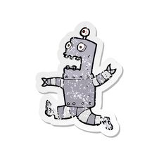 Retro Distressed Sticker Of A Cartoon Terrified Robot Stock Photo