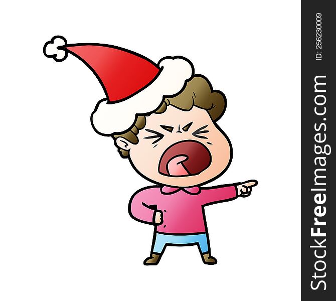 Gradient Cartoon Of A Furious Man Wearing Santa Hat