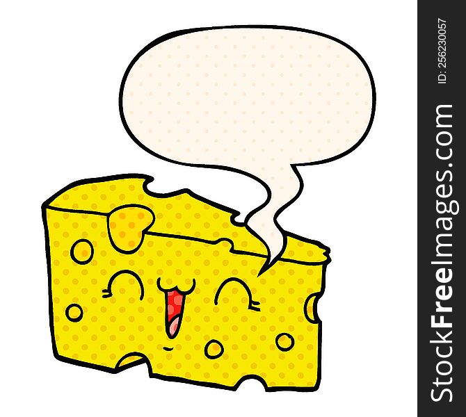 Cartoon Cheese And Speech Bubble In Comic Book Style