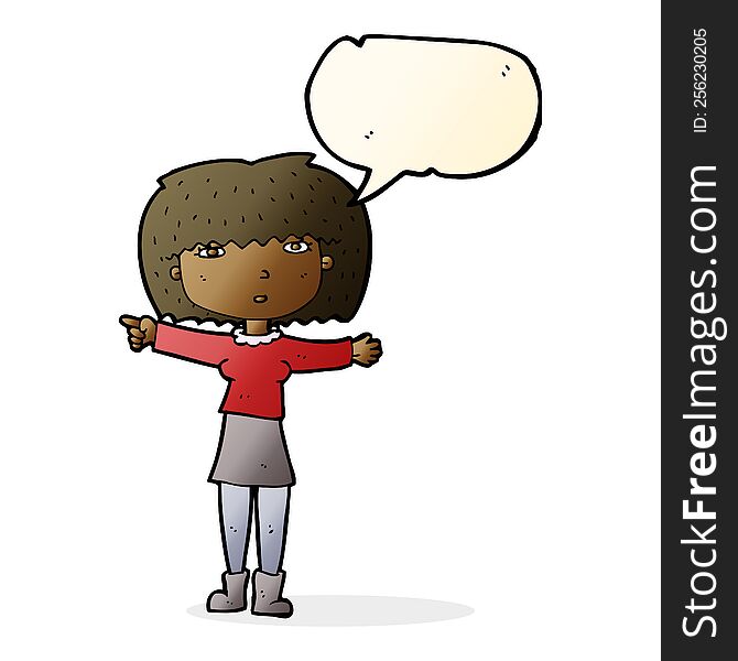 Cartoon Girl Pointing With Speech Bubble