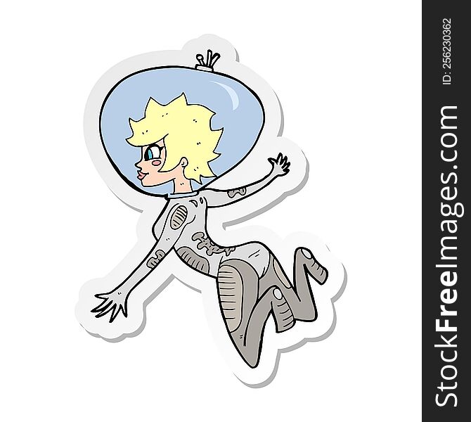 sticker of a cartoon space woman