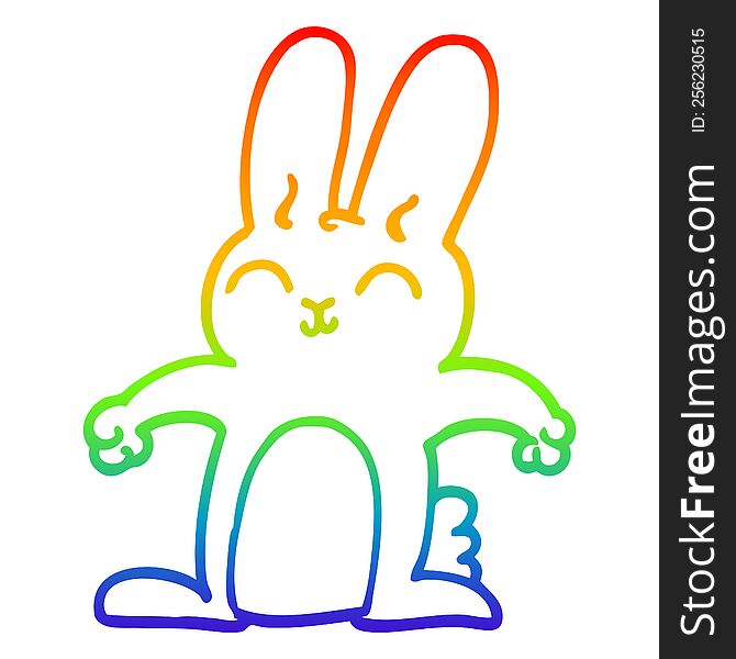rainbow gradient line drawing of a happy cartoon rabbit